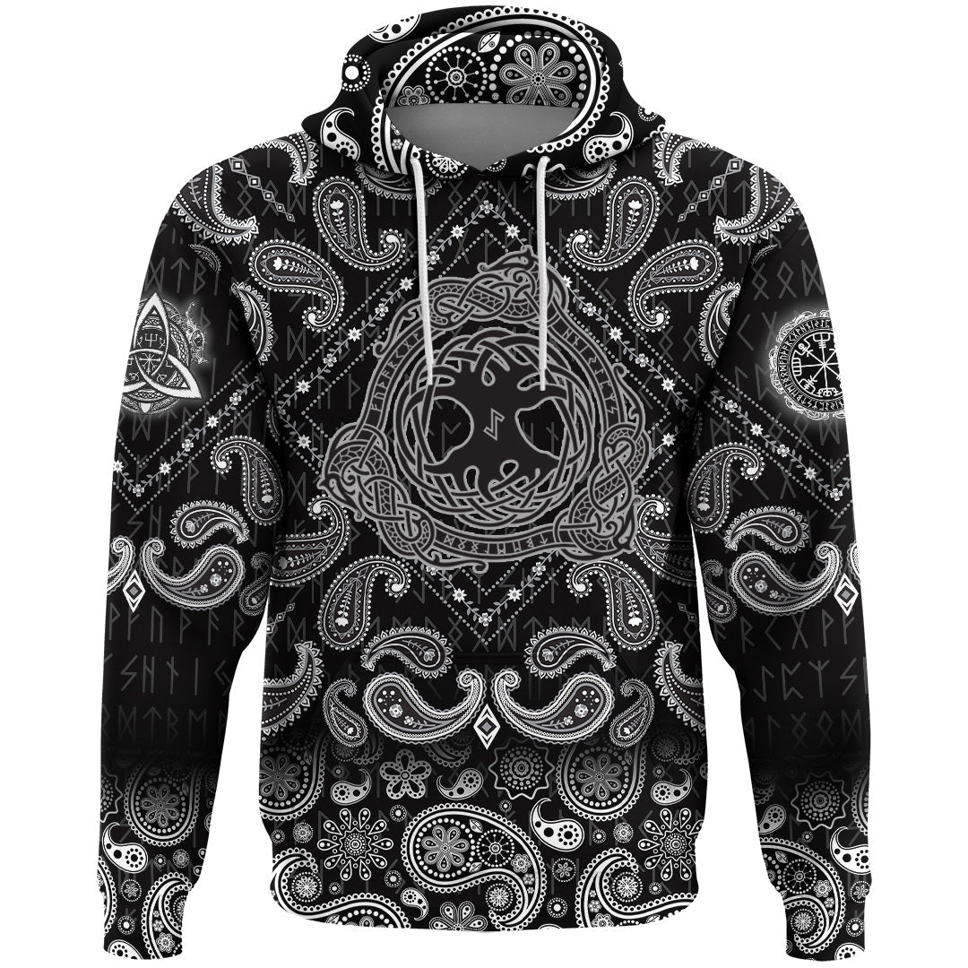 Viking Hoodie Yggdrasil Scandinavian The Tree Yggdrasil In Nordic Pattern with Bandana Paisley Style RLT12