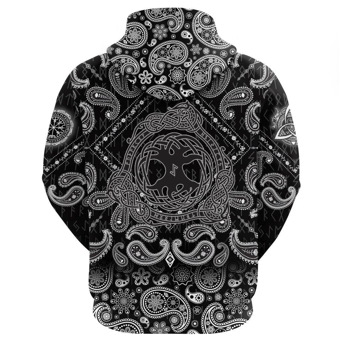 Viking Hoodie Yggdrasil Scandinavian The Tree Yggdrasil In Nordic Pattern with Bandana Paisley Style RLT12