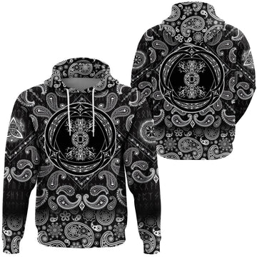 Viking Hoodie Yggdrasil Tree Of Life In Tribal Celtic with Bandana Paisley Style RLT12