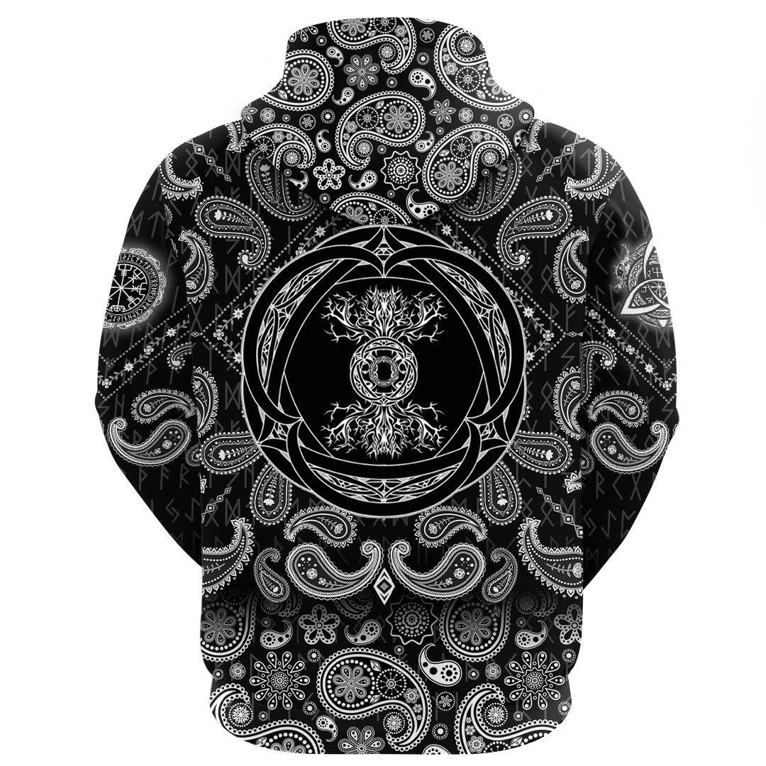 Viking Hoodie Yggdrasil Tree Of Life In Tribal Celtic with Bandana Paisley Style RLT12