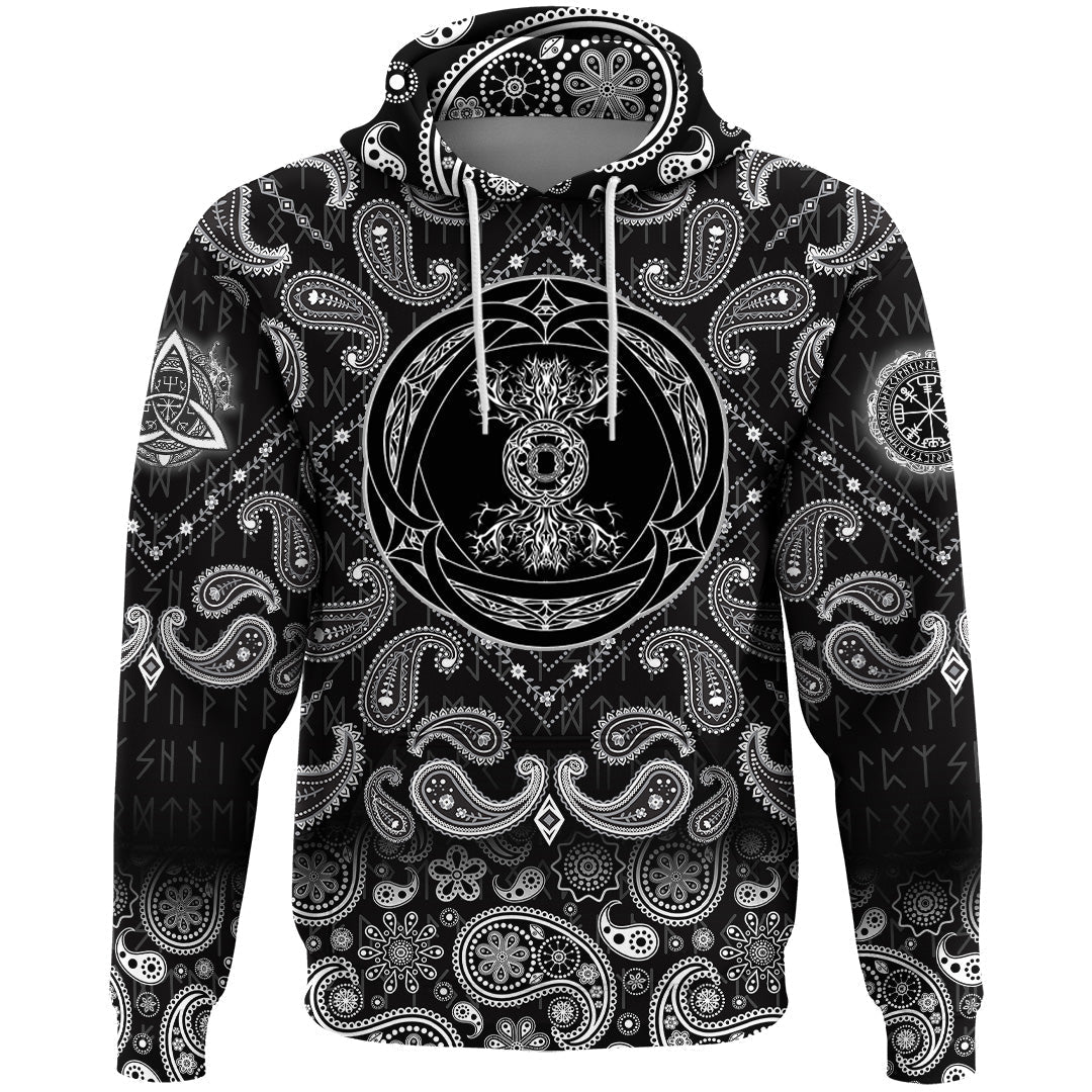 Viking Hoodie Yggdrasil Tree Of Life In Tribal Celtic with Bandana Paisley Style RLT12