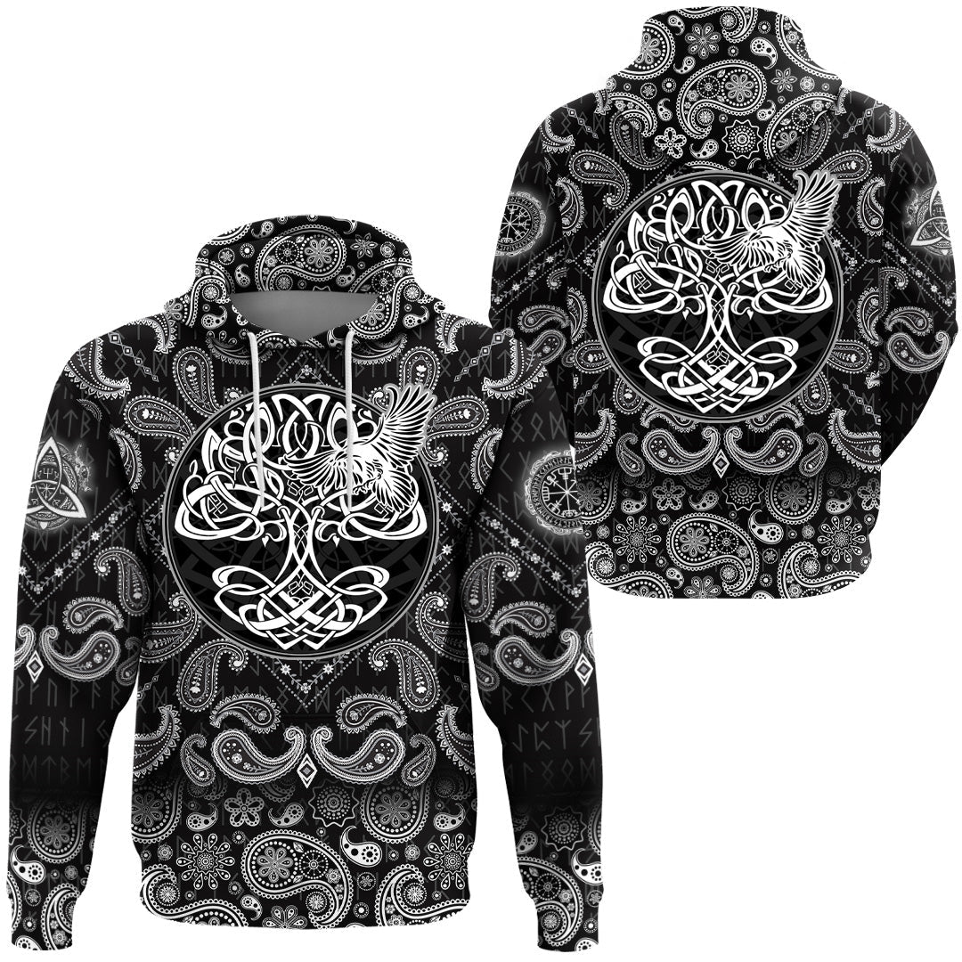 Viking Hoodie Yggdrasil Tree Of Life with Bandana Paisley Style RLT12