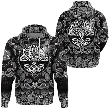 Viking Hoodie Yggdrasil Tree Of Life with Bandana Paisley Style RLT12