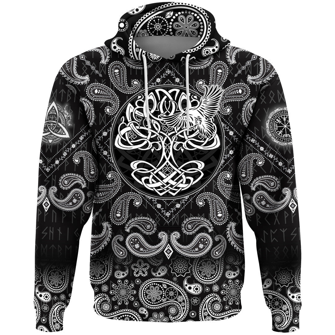 Viking Hoodie Yggdrasil Tree Of Life with Bandana Paisley Style RLT12