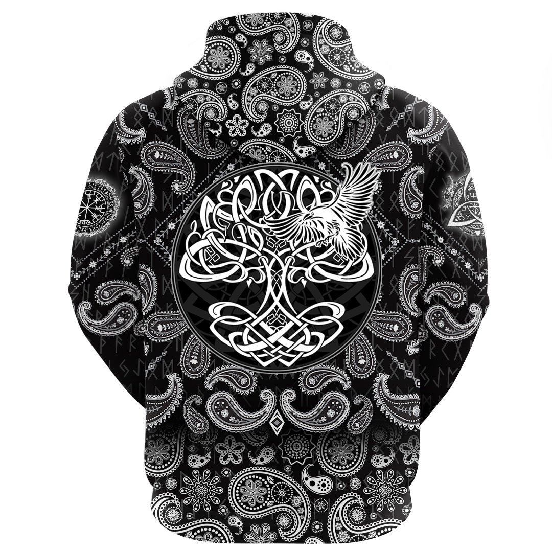 Viking Hoodie Yggdrasil Tree Of Life with Bandana Paisley Style RLT12
