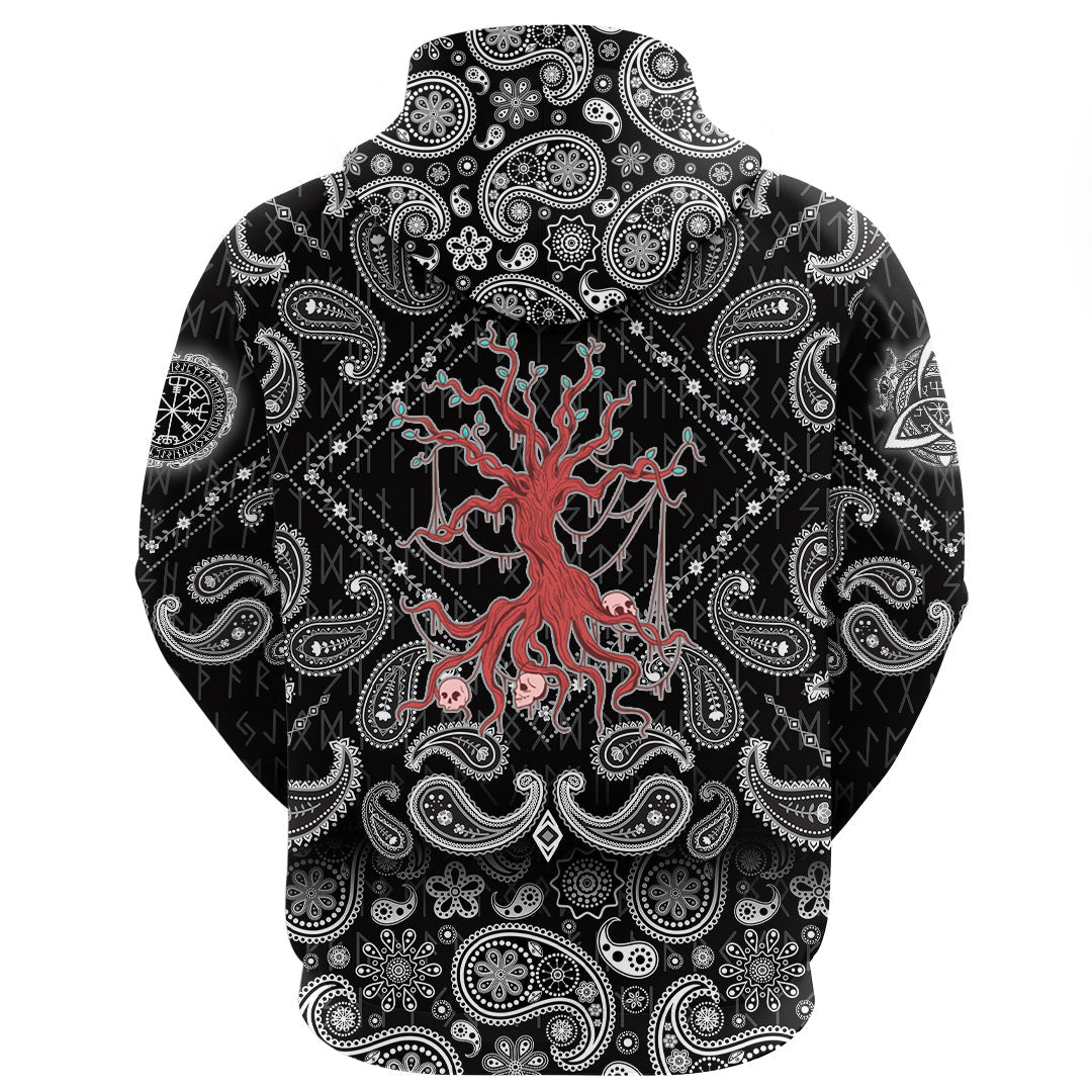 Viking Hoodie Yggdrasil World Tree From Scandinavian Mythology with Bandana Paisley Style RLT12