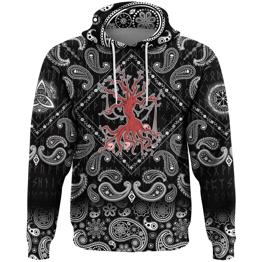 Viking Hoodie Yggdrasil World Tree From Scandinavian Mythology with Bandana Paisley Style RLT12