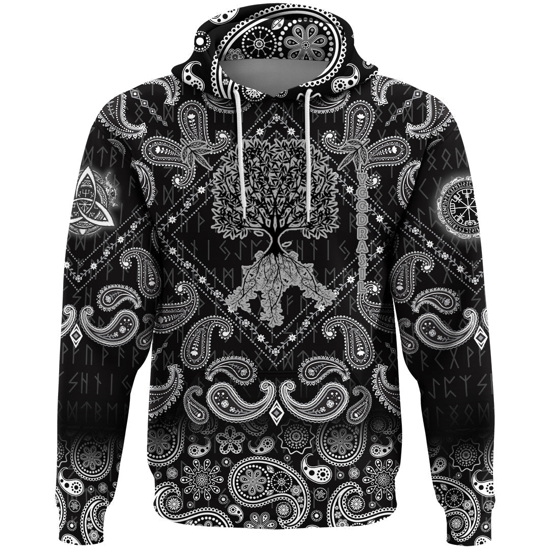 Viking Hoodie Yggdrasil World Tree with Bandana Paisley Style RLT12