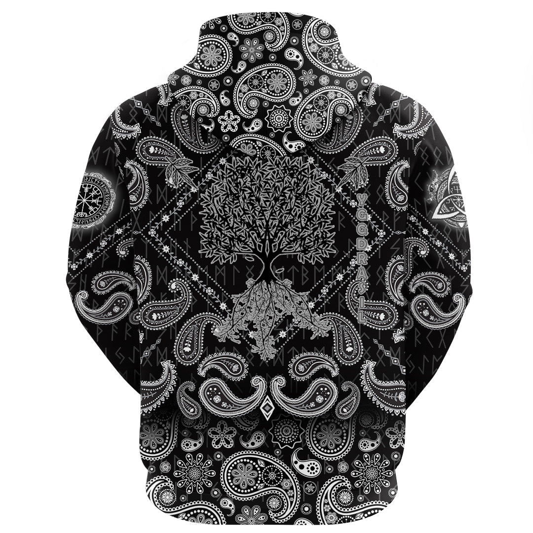Viking Hoodie Yggdrasil World Tree with Bandana Paisley Style RLT12