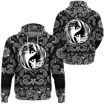 Viking Hoodie Yin and Yang Wolf Swallowing Of The Sun with Bandana Paisley Style RLT12