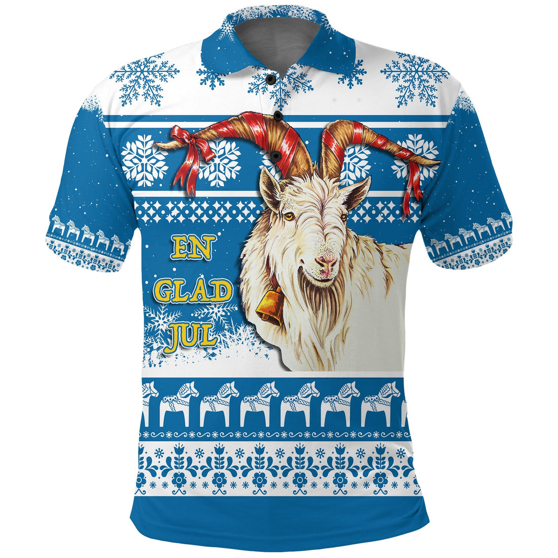 Sweden Blue Yule Goat Dala Horse Christmas Pattern Polo Shirt LT7