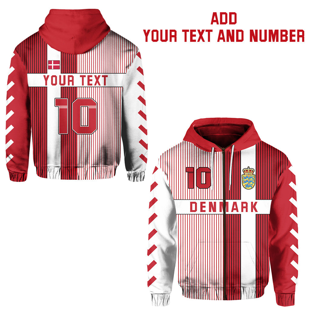 Custom Denmark Football Zip Hoodie Come on Denmark Custom Text and Number LT13