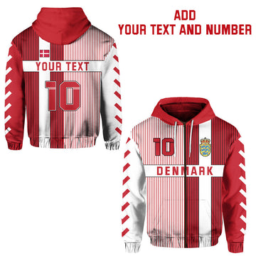 Custom Denmark Football Zip Hoodie Come on Denmark Custom Text and Number LT13