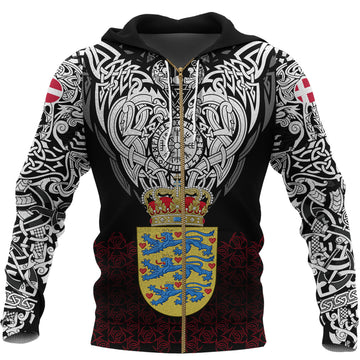 Viking Zip Hoodie - Denmark Viking Symbol RLT12