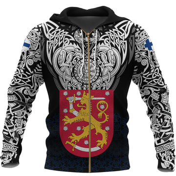 Viking Zip Hoodie - Finland Viking Symbol RLT12