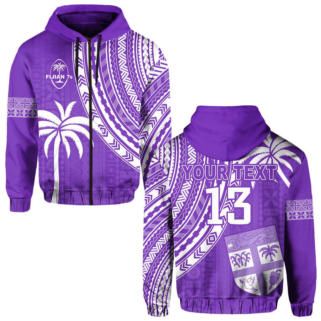 Custom Text and Number Fiji Rugby Sevens Hoodie Fijian 7s Tapa Polynesian Purple LT13