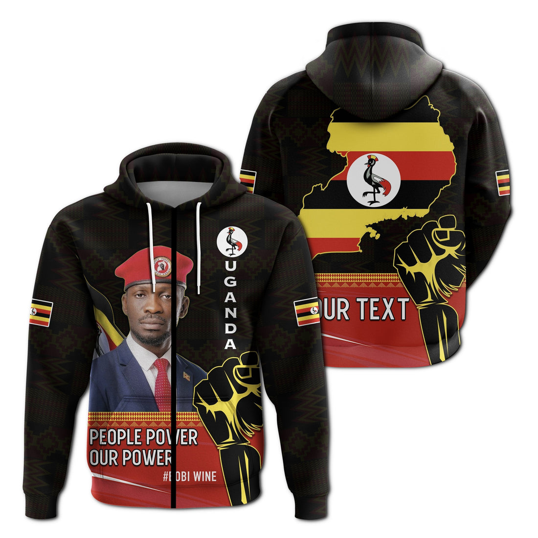 Custom Uganda Zip Hoodie Bobi Wine People Power Our Power LT13