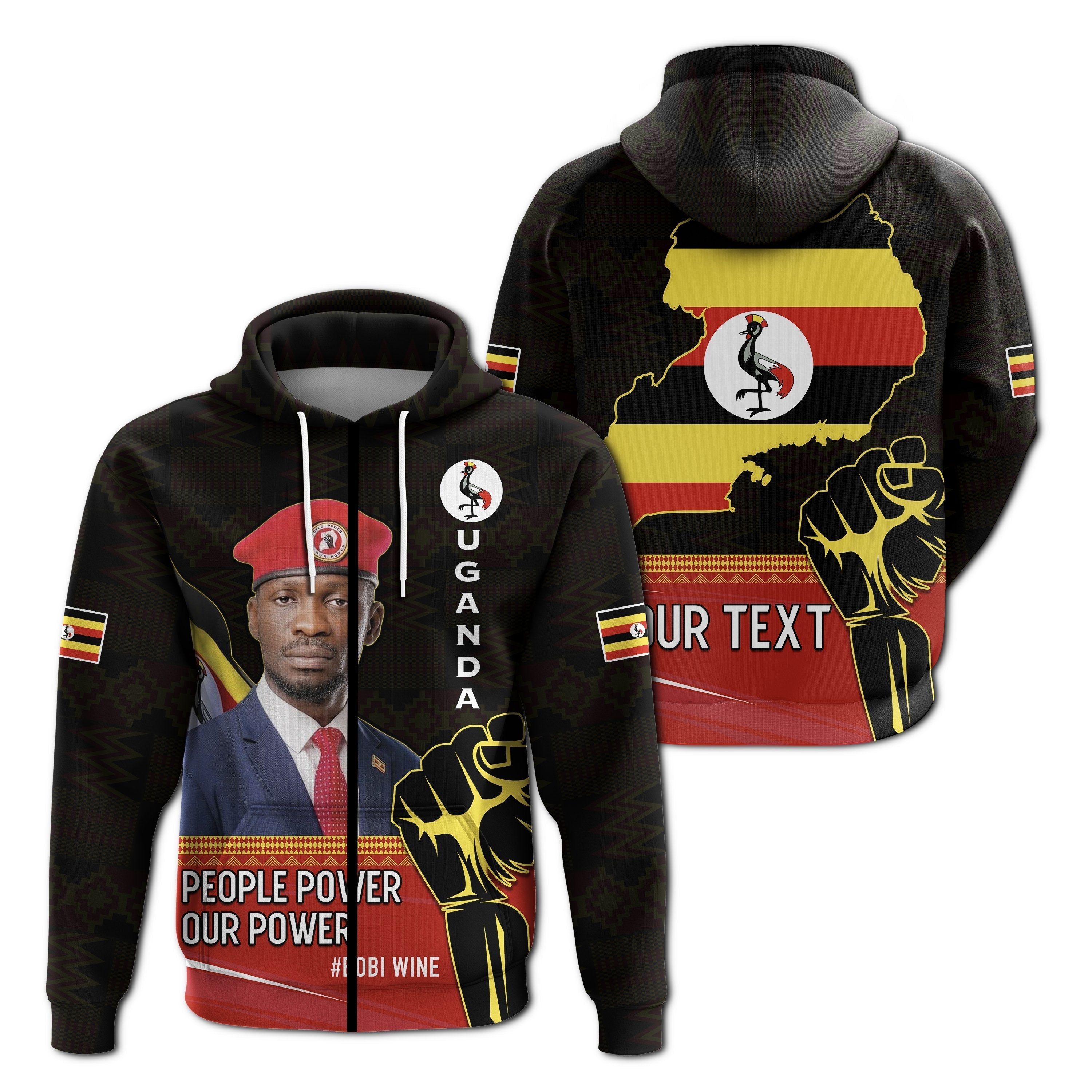 Custom Uganda Zip Hoodie Bobi Wine People Power Our Power LT13