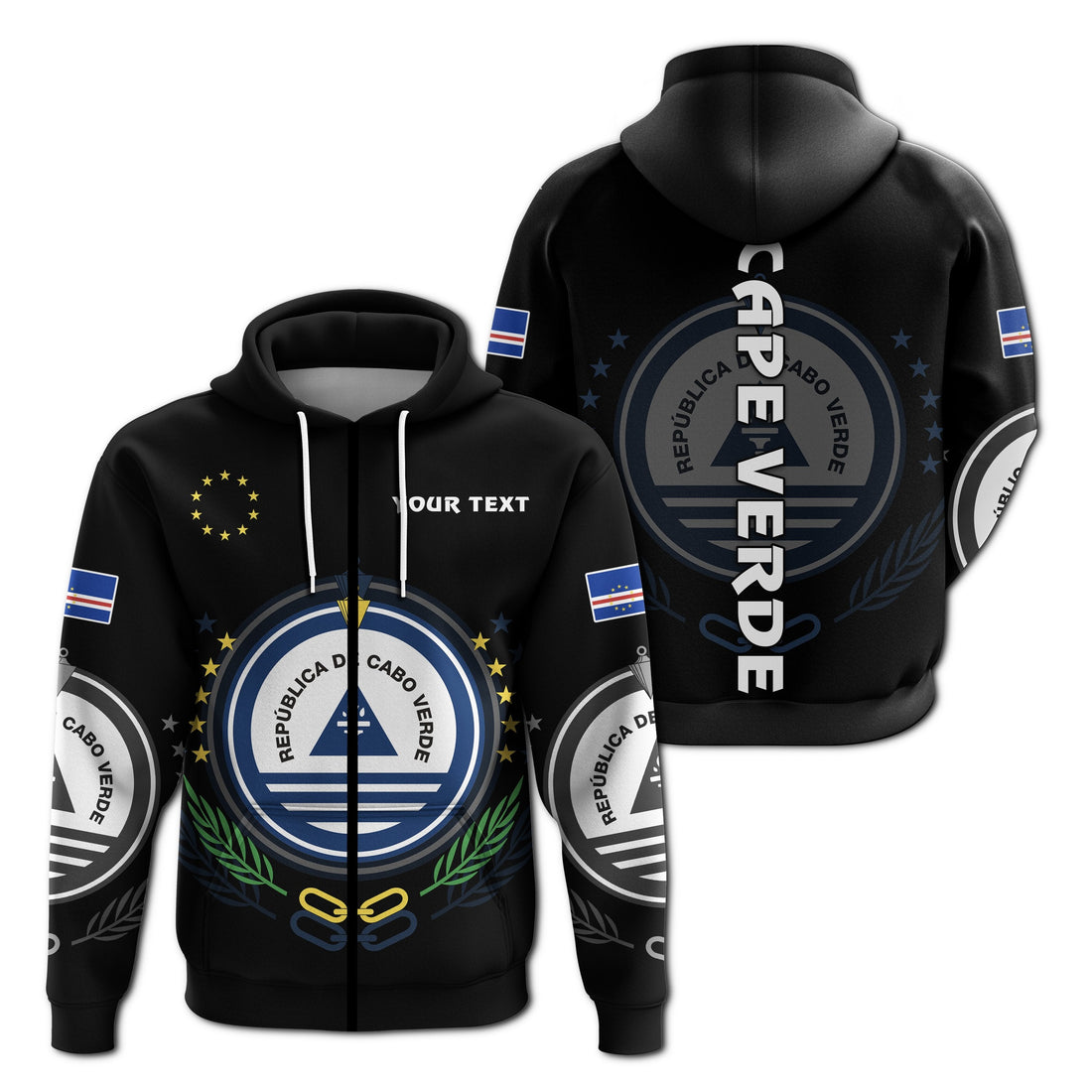 Custom Cape Verde Zip Hoodie Coat Of Arms LT13