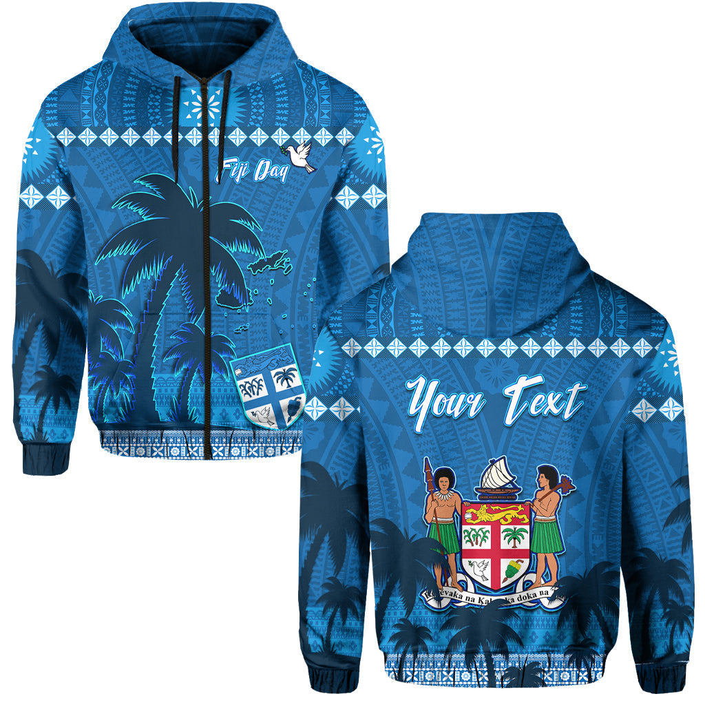 Custom Personalised Bula Fiji Day Hoodie Fijian Tapa with Palm Tree 52nd Anniversary LT13
