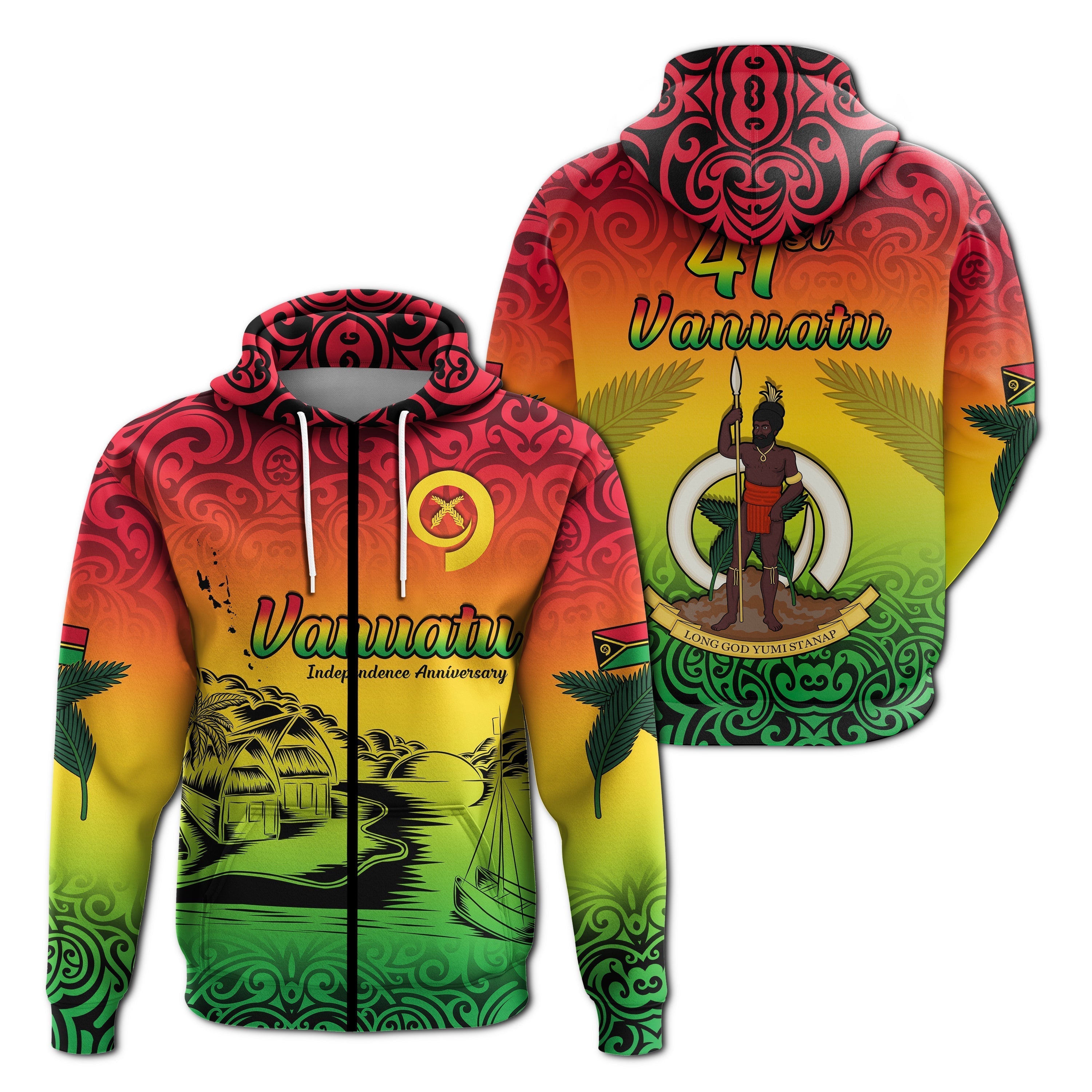Vanuatu Peaceful Zip Hoodie Independence Anniversary LT13