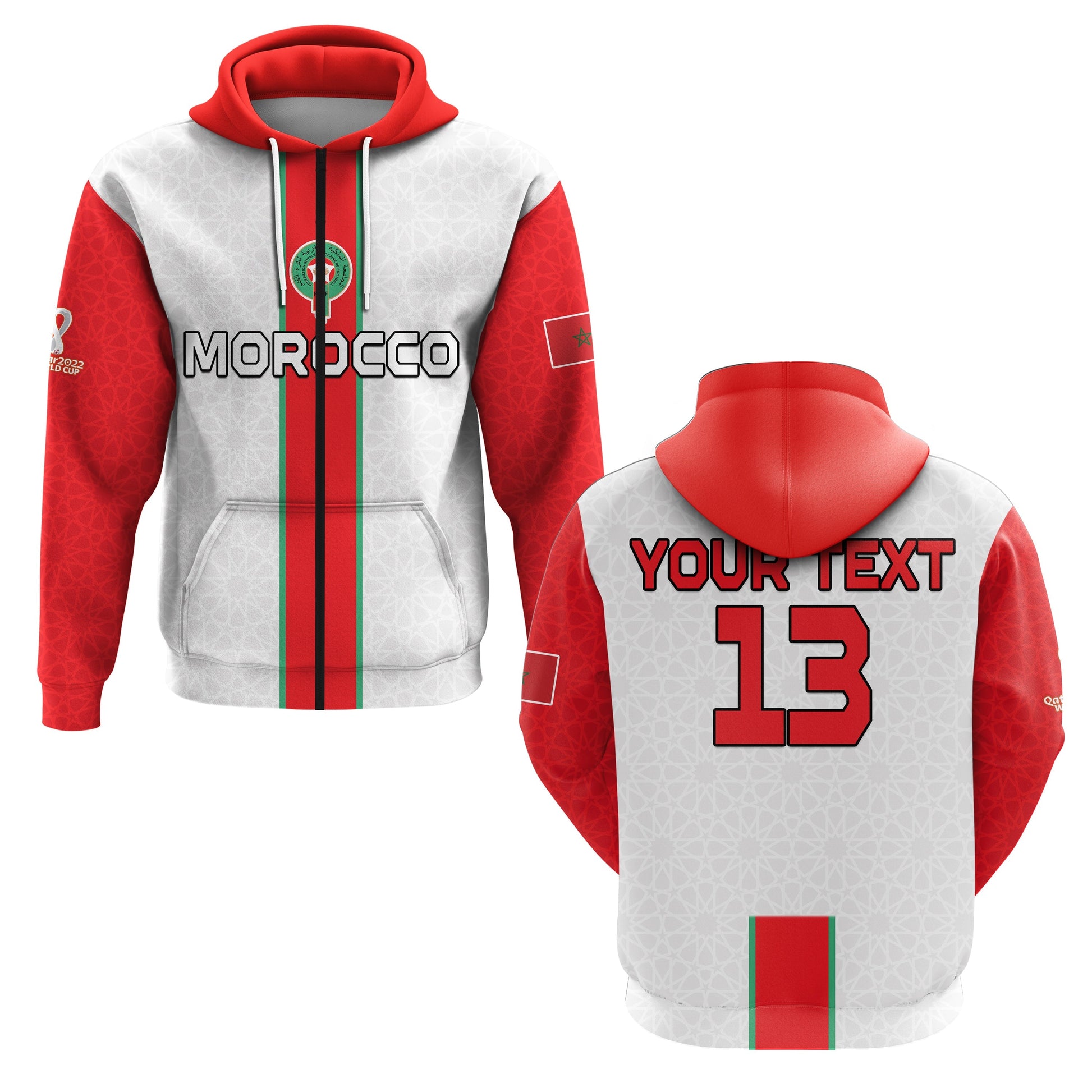Custom Morocco Football Hoodie Football 2022 Soccer Lions de lAtlas Champions LT13