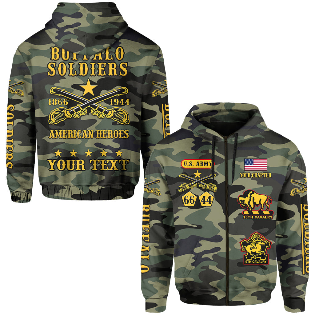 (Custom Text and Chapter) Buffalo Soldiers Hoodie Camouflage American Heroes BSMC LT13
