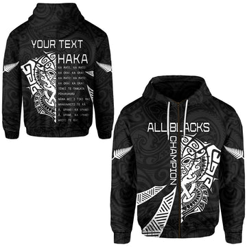 Custom Personalised New Zealand Rugby Zip Hoodie Haka All Black mix Ta Moko LT13