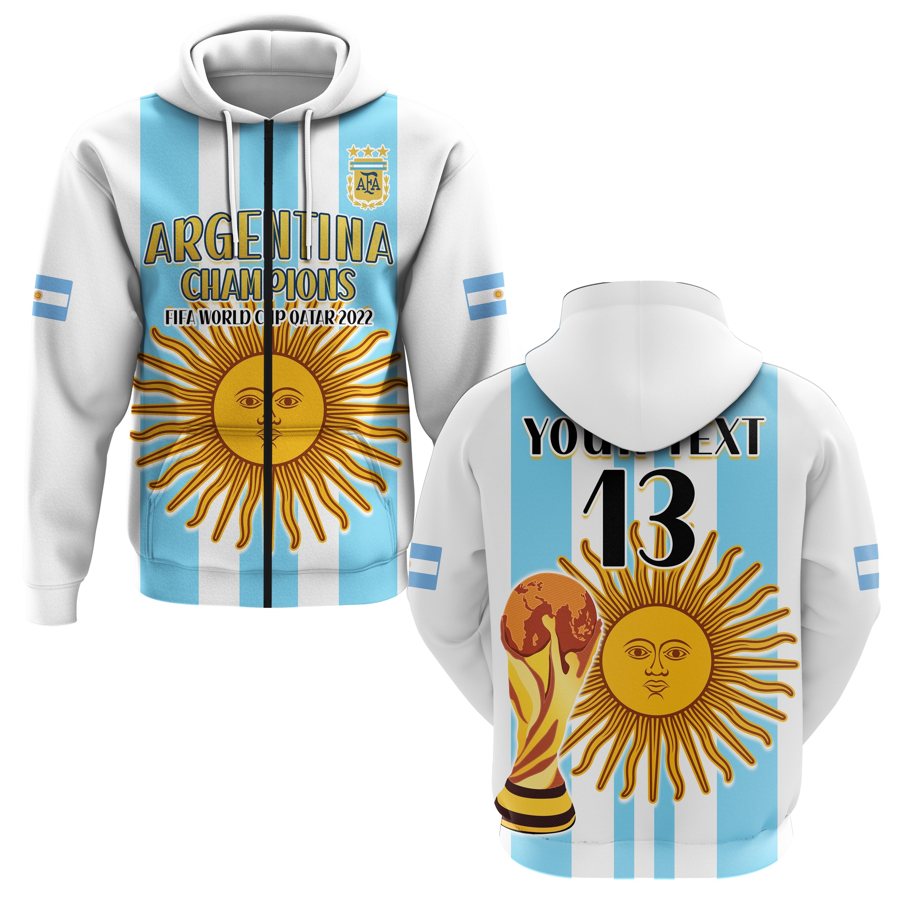 Custom Argentina Football Hoodie FIFA 2022 World Cup Champions LT13