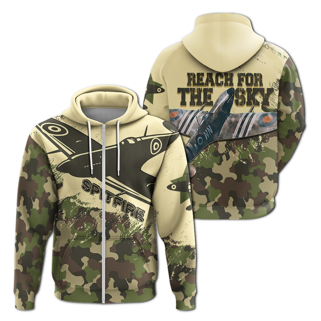 Submarine Spitfire Camouflage Zip Hoodie Reach For The Sky LT7