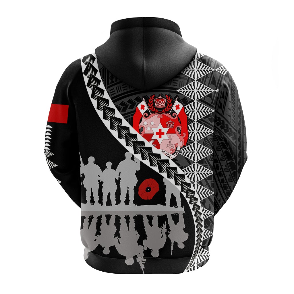 Tonga ANZAC Day Black and White Hoodie Lest We Forget LT7
