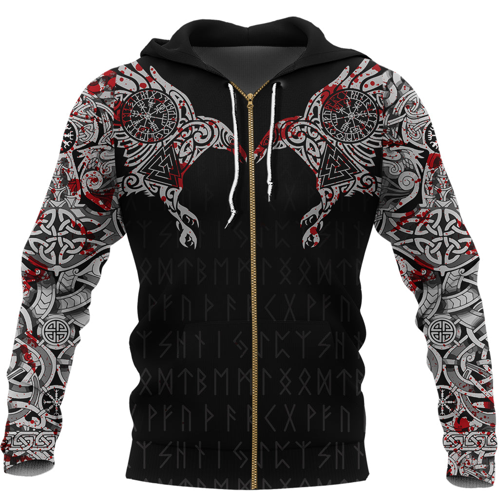 Viking Raven Tatoo Blood Ver 2 Zip Hoodie A15 RLT12