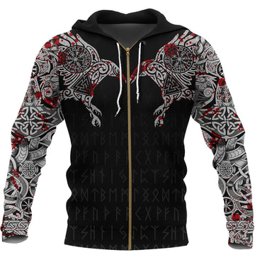 Viking Raven Tatoo Blood Ver 2 Zip Hoodie A15 RLT12