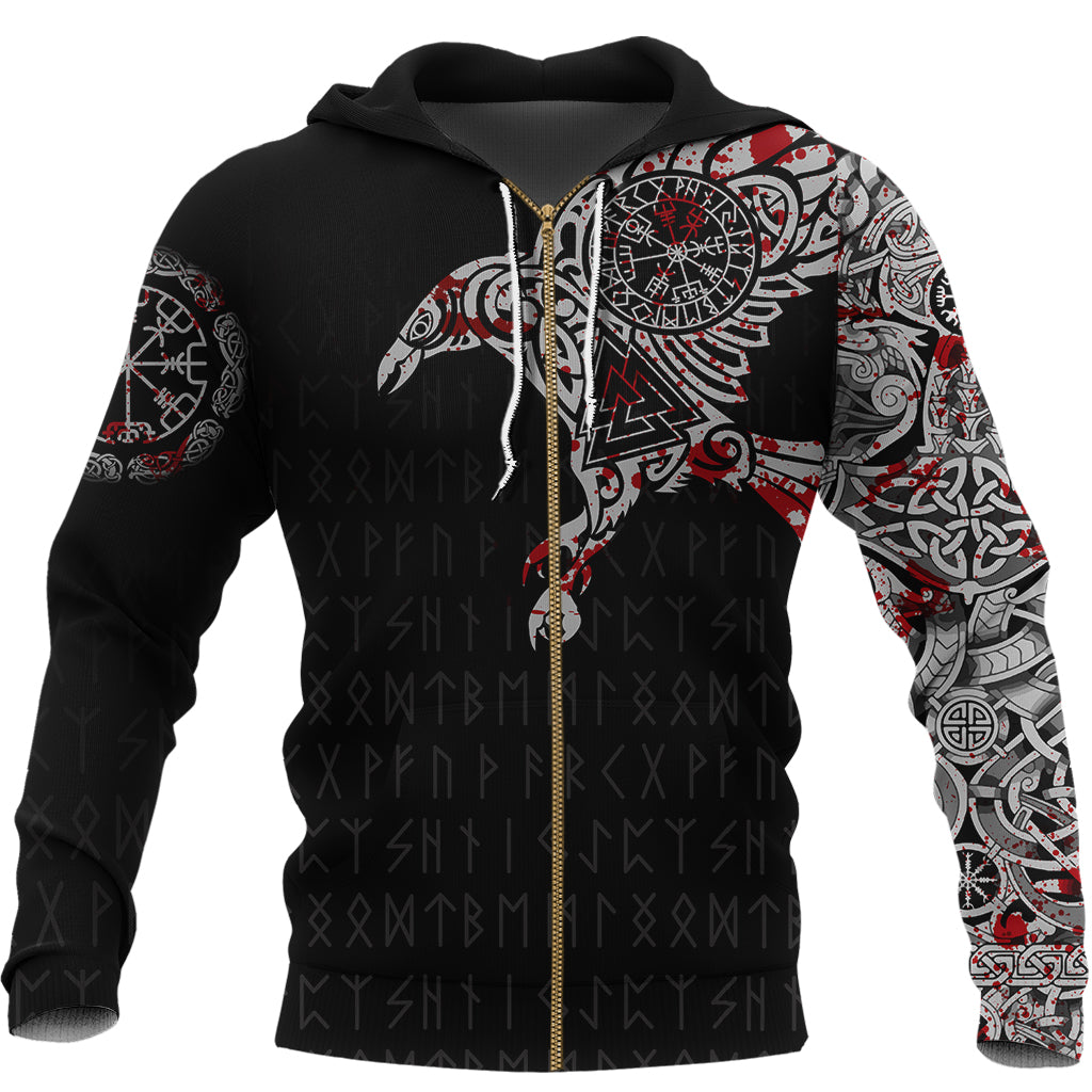 Viking Raven Tatoo Blood Zip Hoodie A15 RLT12