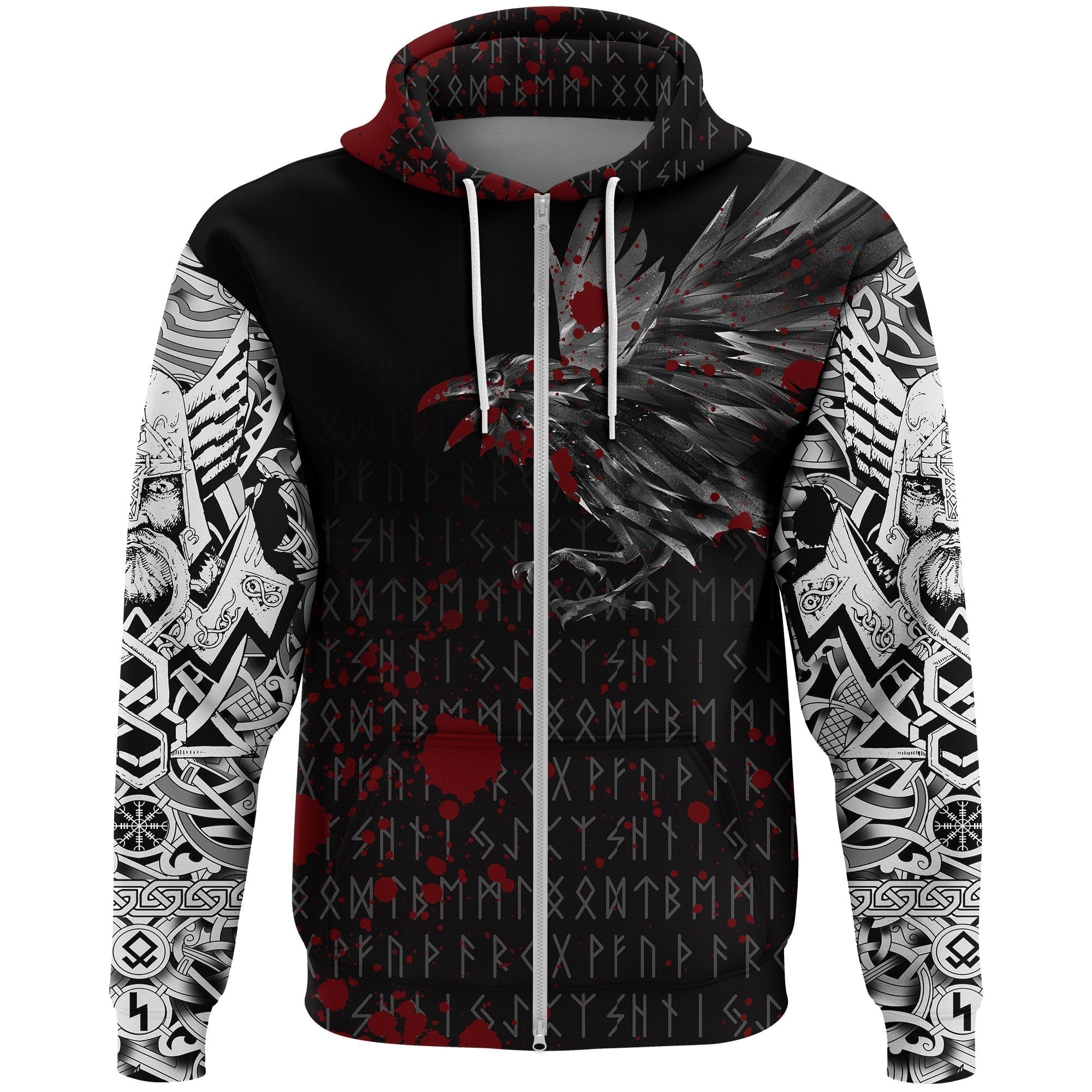 Viking Zip Hoodie - The Raven Of Odin Rune Blood RLT12