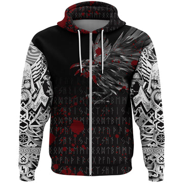 Viking Zip Hoodie - The Raven Of Odin Rune Blood RLT12