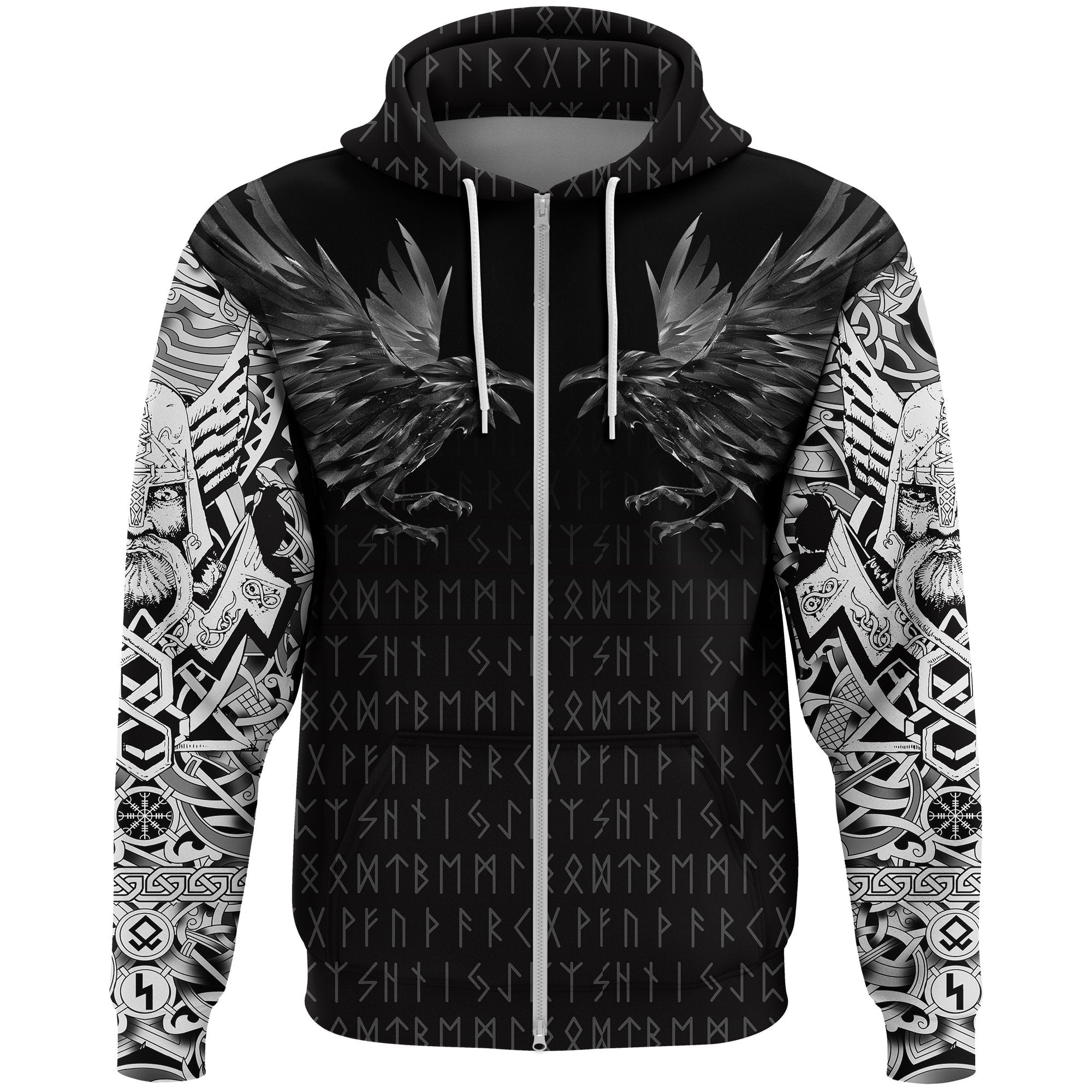 Viking Zip Hoodie - Odin Huginn and Muninn Rune RLT12