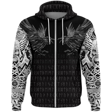 Viking Zip Hoodie - Odin Huginn and Muninn Rune RLT12