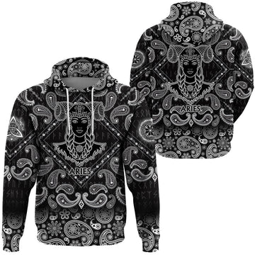 Viking Hoodie Zodiac Sign Aries Fantastic Princess Animation Portrait with Bandana Paisley Style RLT12
