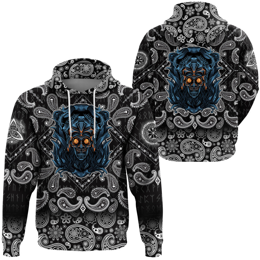 Viking Hoodie Zombie With Ornament Background with Bandana Paisley Style RLT12
