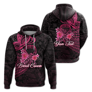 Custom Personalised Breast Cancer Pink Ribbon Butterfly Polynesian Black Version Hoodie LT12