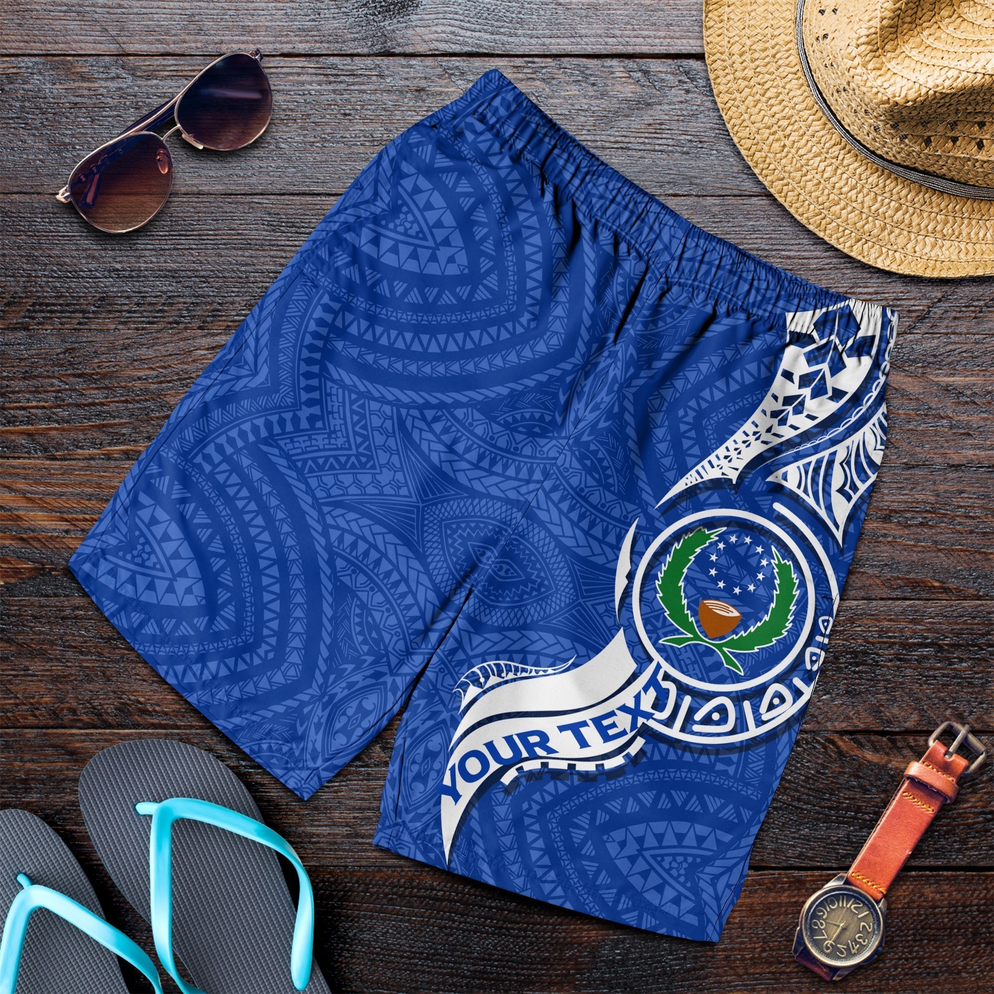 (Custom Personalised) Pohnpei Men Short - Micronesia Pride Blue LT12