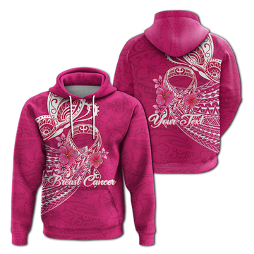 Custom Personalised Breast Cancer Pink Ribbon Butterfly Polynesian Pink Version Hoodie LT12