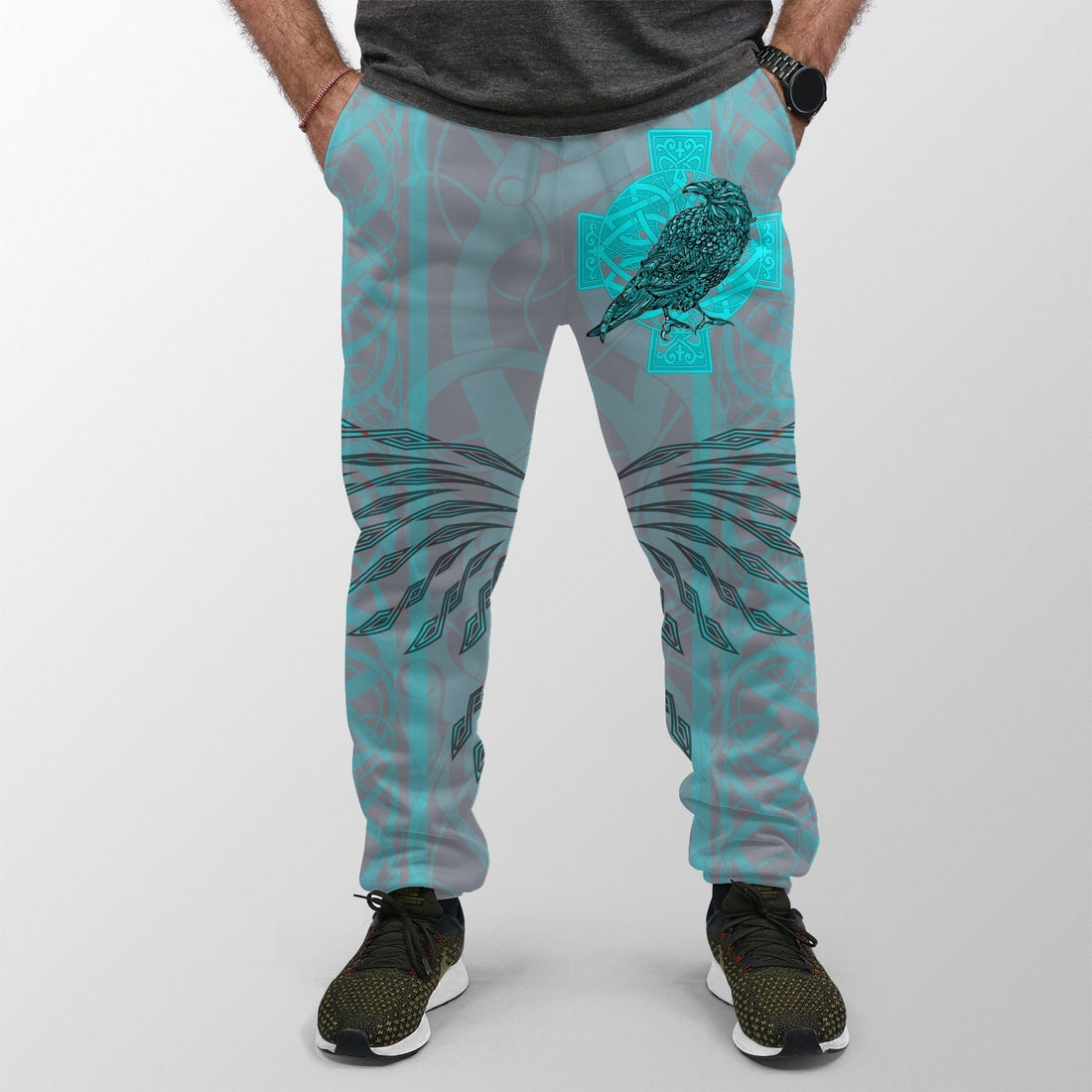 Viking Jogger (Women's/Men's) Odin's Celtic Raven Scandinavian Tattoo Style Cyan RLT12