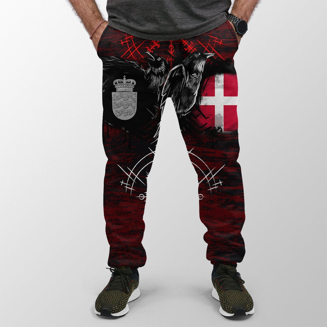 Viking Jogger (Women's/Men's) Denmark Raven Of Odin and Symbol Viking On Blood Background RLT12