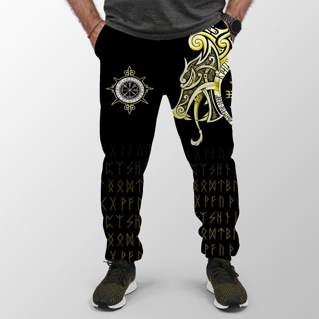 Viking Jogger (Women's/Men's), Fenrir Raven and Vegvisir Tattoo Yellow RLT12