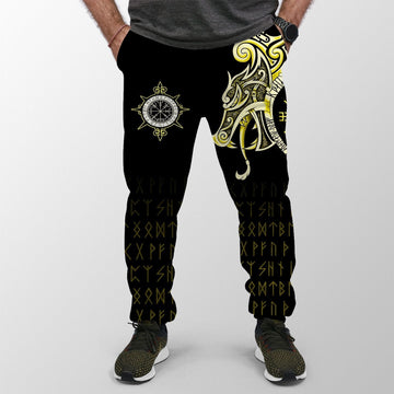 Viking Jogger (Women's/Men's), Fenrir Raven and Vegvisir Tattoo Yellow RLT12