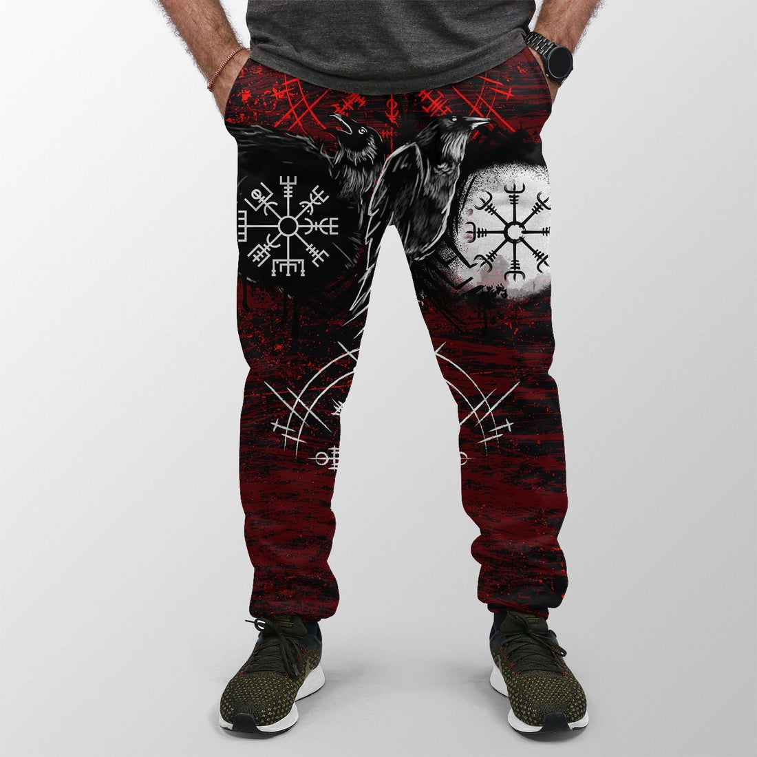 Viking Jogger (Women's/Men's) Raven Of Odin and Symbol Viking On Blood Background RLT12