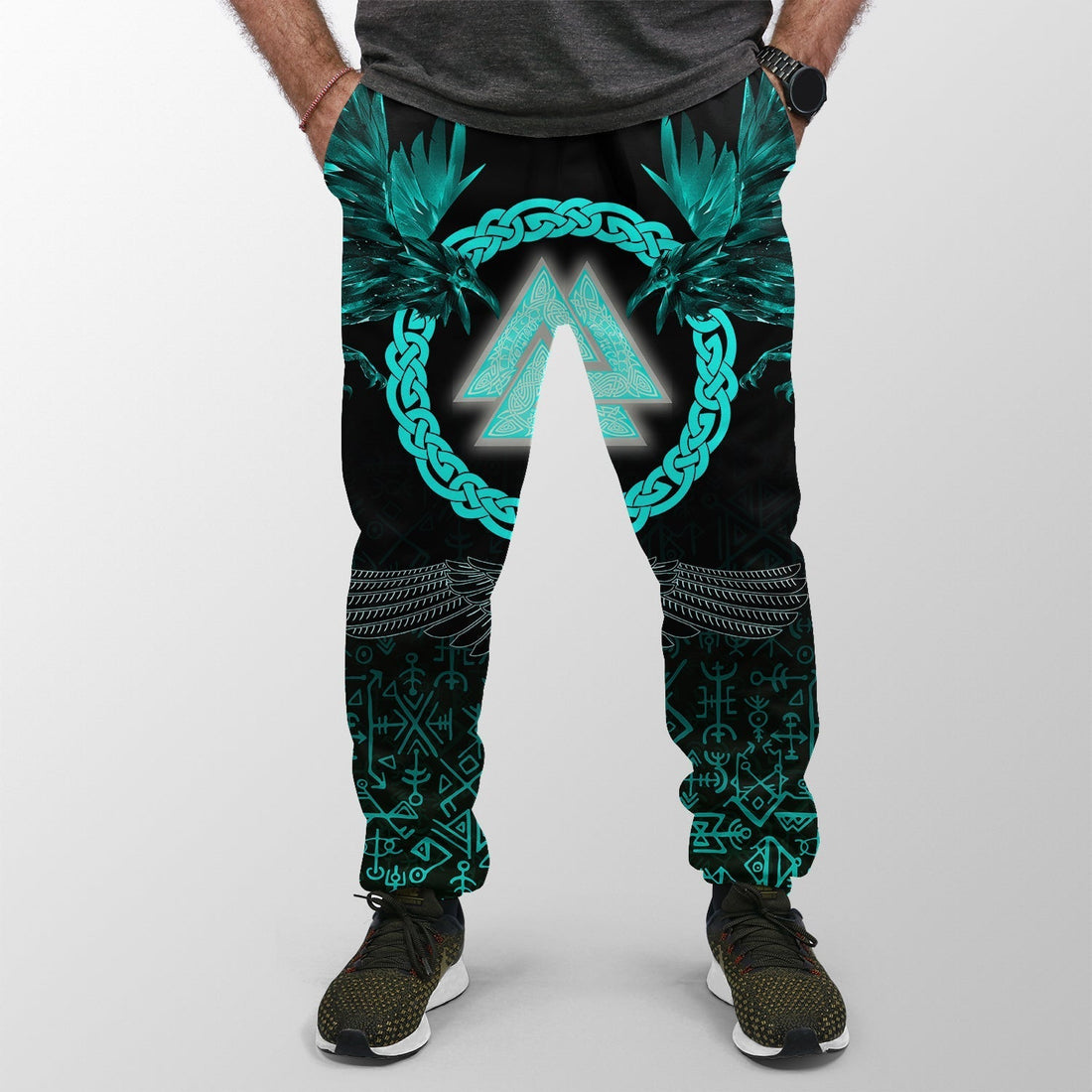 Viking Jogger (Women's/Men's) Three Raven and Valknut Cyan RLT12