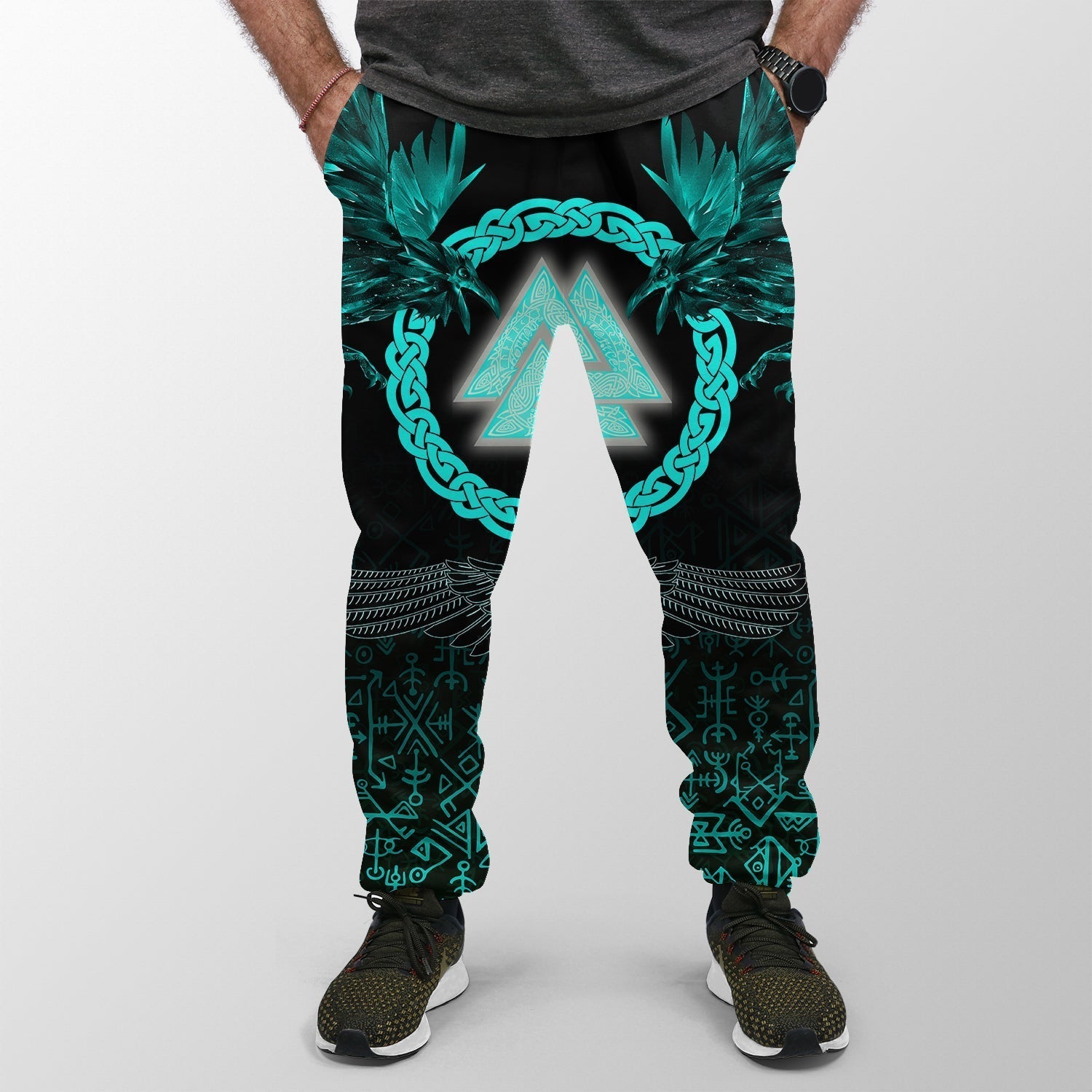 Viking Jogger (Women's/Men's) Three Raven and Valknut Cyan RLT12